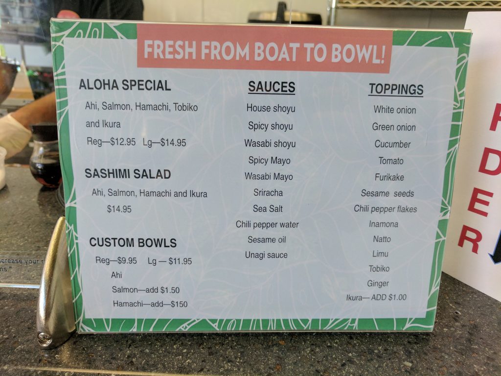 The options at Aloha Poke Shop